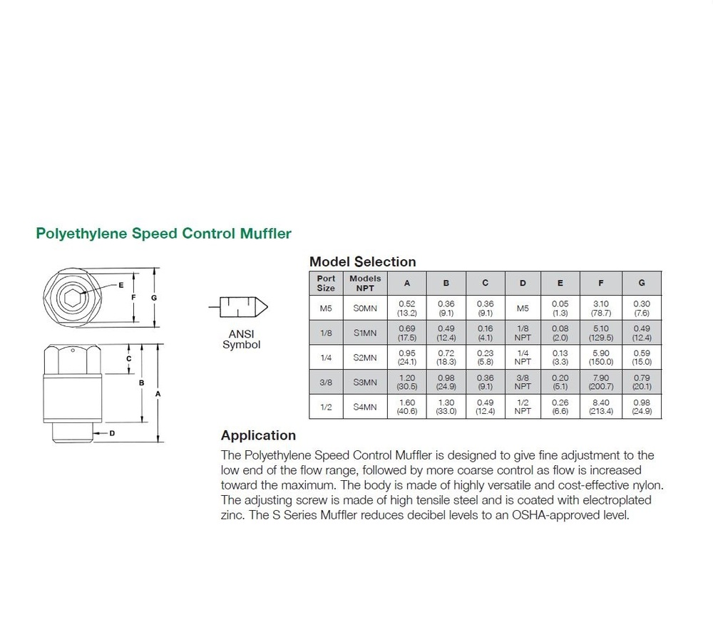 S2MN NUMATICS/AVENTICS SPEED CONTROL MUFFLER<BR>1/4" NPT MALE POLYETHYLENE